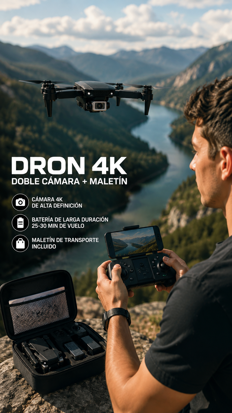 🚁 Dron Doble Cámara 4K + Maletín | ¡Captura Cada Momento